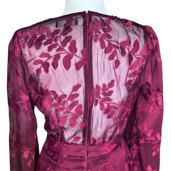 Lulu's Faux Wrap Midi Dress Large Party Holiday Chiffon Embroidered Asymmetrical - Picture 9 of 17